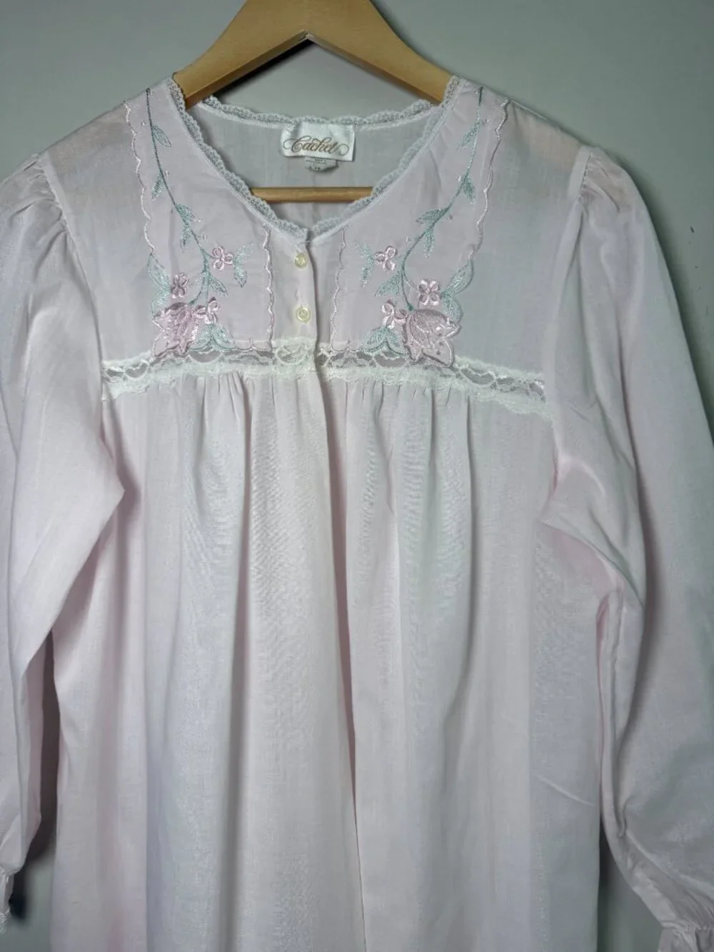 Vintage Cachet Pink Embroidered Lace Nightgown Grannycore Cottagecore Sz S